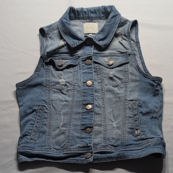 Enjean Classic Blue Denim Vest with Distressed Finish Size Large - Picture 1 of 7